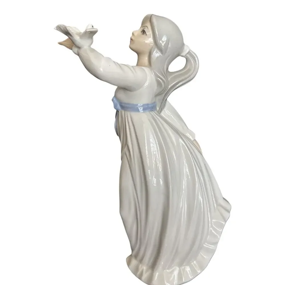Vintage Tengra Porcelain Dancing Girl with Dove Figurine